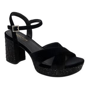 Kenneth Cole Reaction Women Reeva Embellish Velvet Platform Sandals Black Size 8